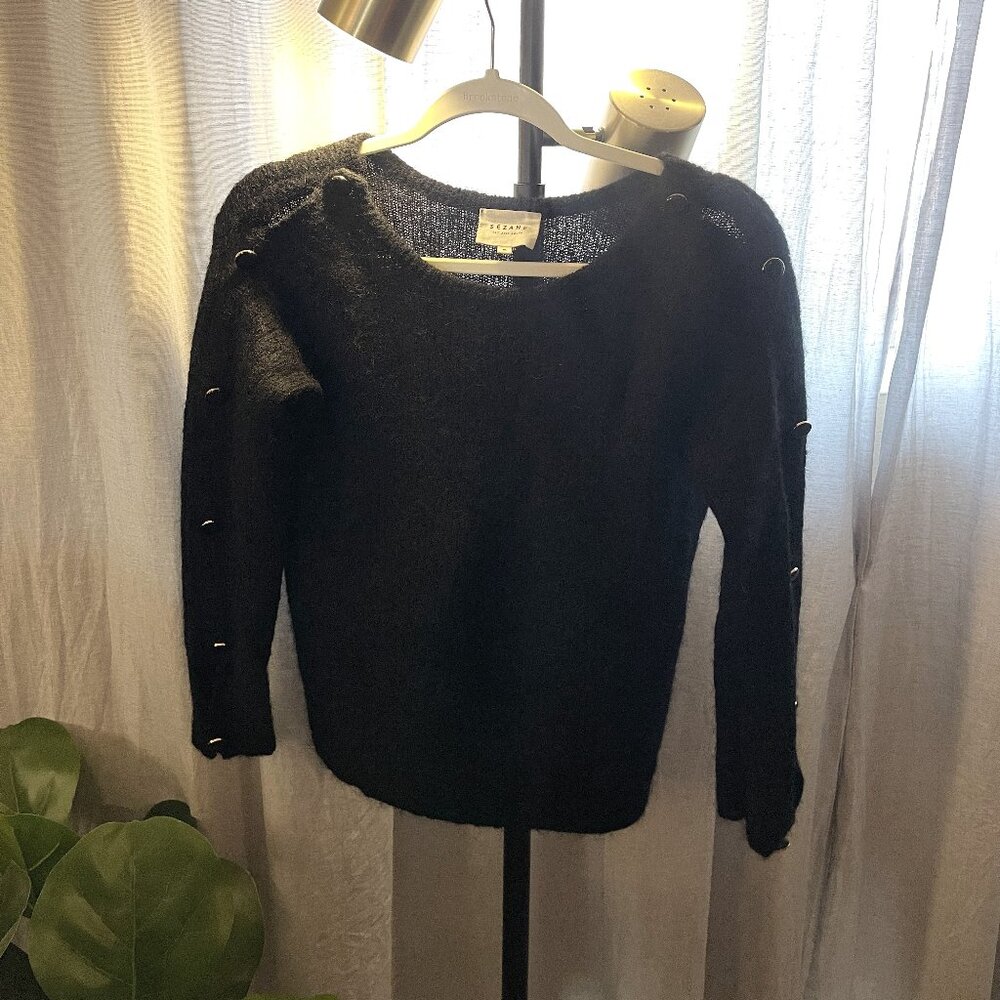 Sézane Black Crew Neck Sweater